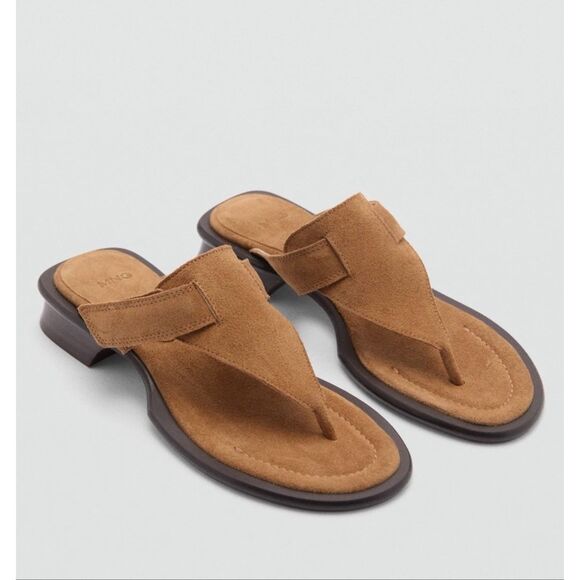 Mango Shoes - MNG by Mango $179 Leather Suede Thong Sandals Brown Womens 38 NEW